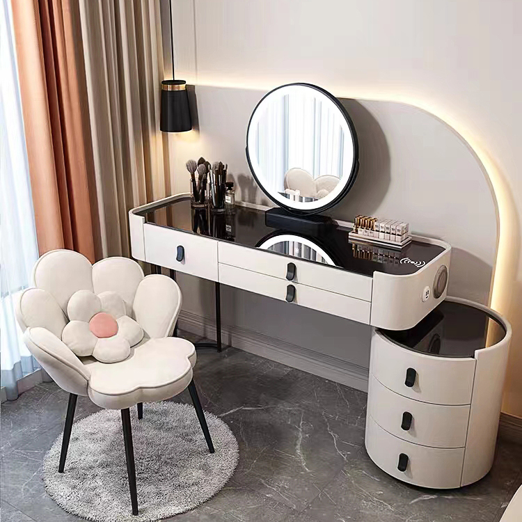 Home Furniture Bedroom Vanity Desk Grey Dressing Table MDF White Wood Makeup Cosmetics Dressing Table With Stool