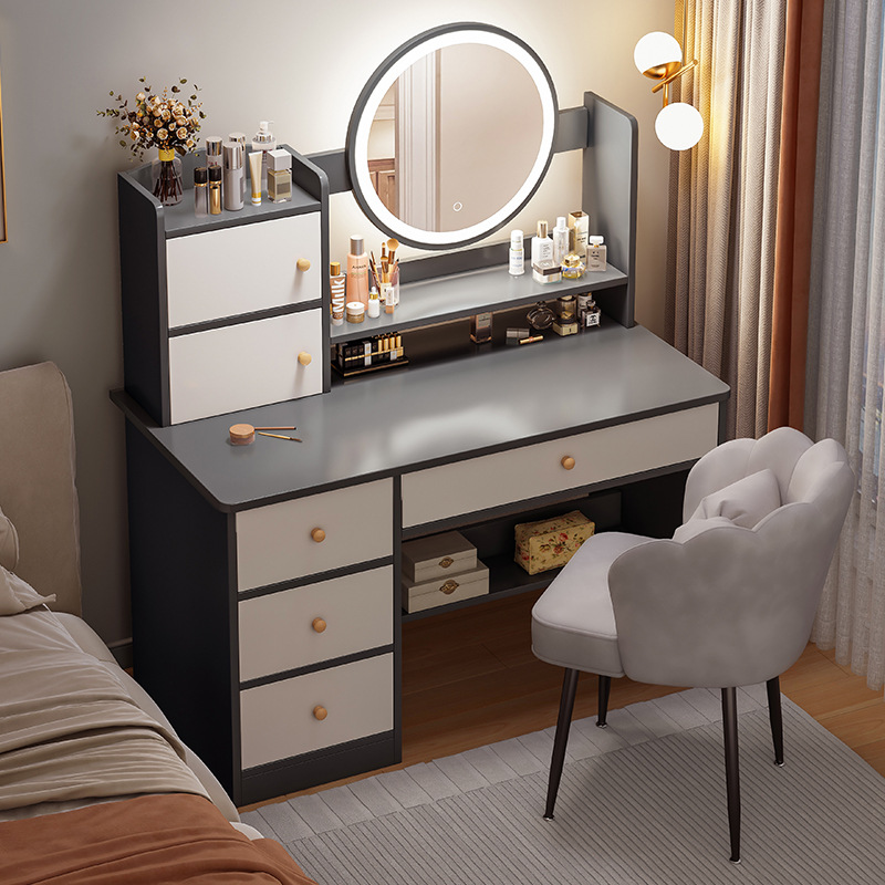 Mdf Drawer Makeup Vanity Wooden Vanity Modern White Dressing Table With Led Mirror