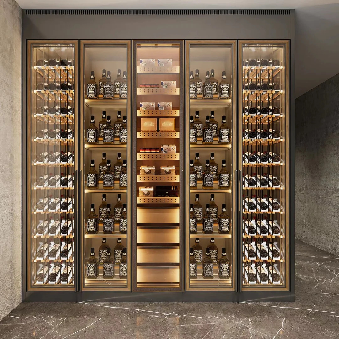 Custom Modern Luxury Thermostatic Stainless Steel Wine Rack Living Room Bar Stackable Wine Cellar Storage Cabinet