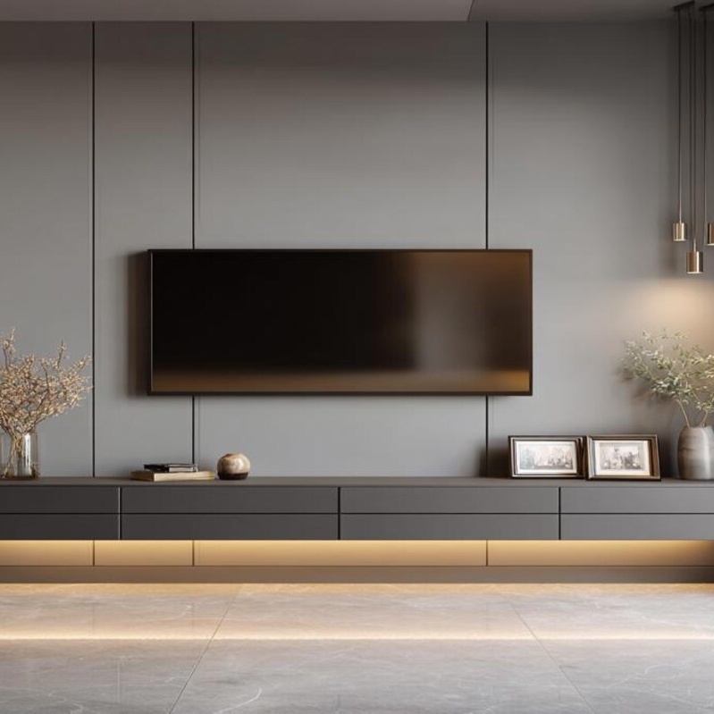 Senger Customs Modern Full House Integrated TV Stand Living RoomCabinet for Home Wooden Wall Hanging Tv Storage With Panel Style
