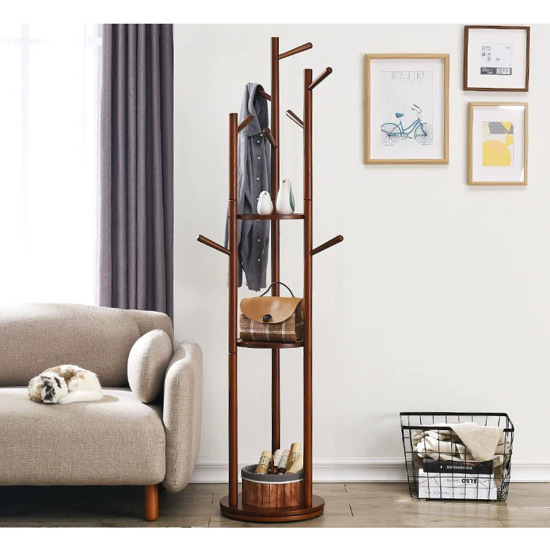 Jiabao Hot Sale Clothes Coat Hanger Standing Space Saving Multi-functional Wooden Coat Racks