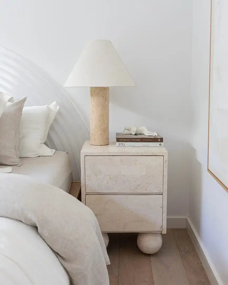 Customized Modern Natural Marble Nightstand Luxury White Limestone Stone Furniture Italian Travertine Square Bedroom Bedside Table