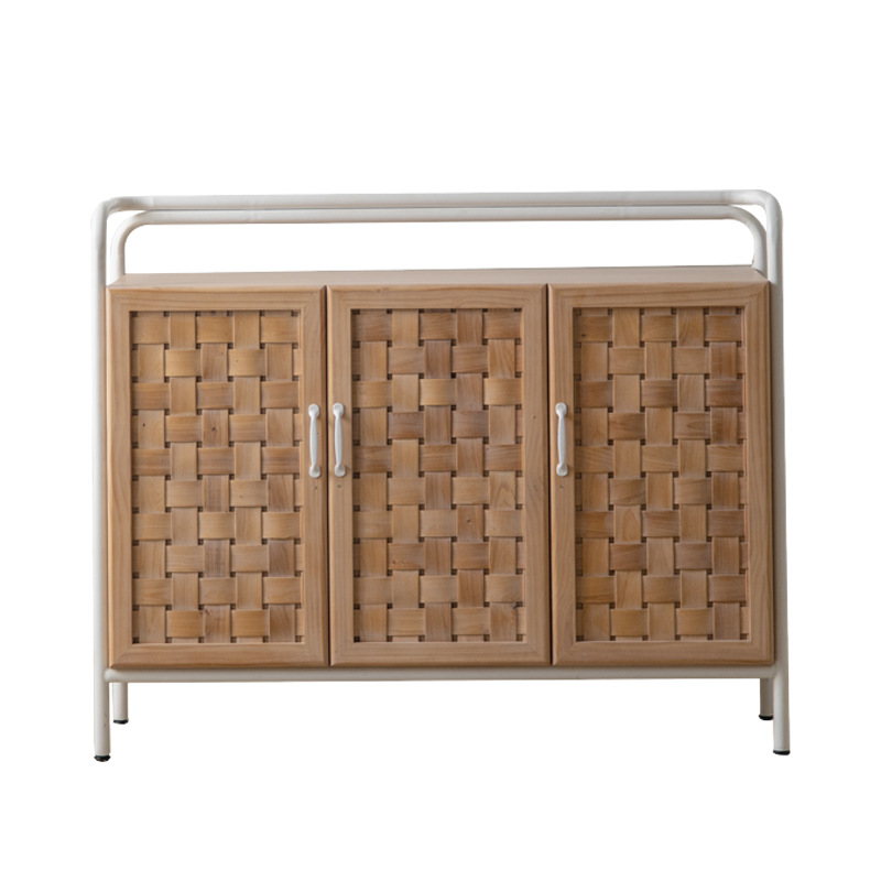 Solid Wood Sideboard With Doors Minimalist Retro Style Storage Cabinet For Living Room Entryway