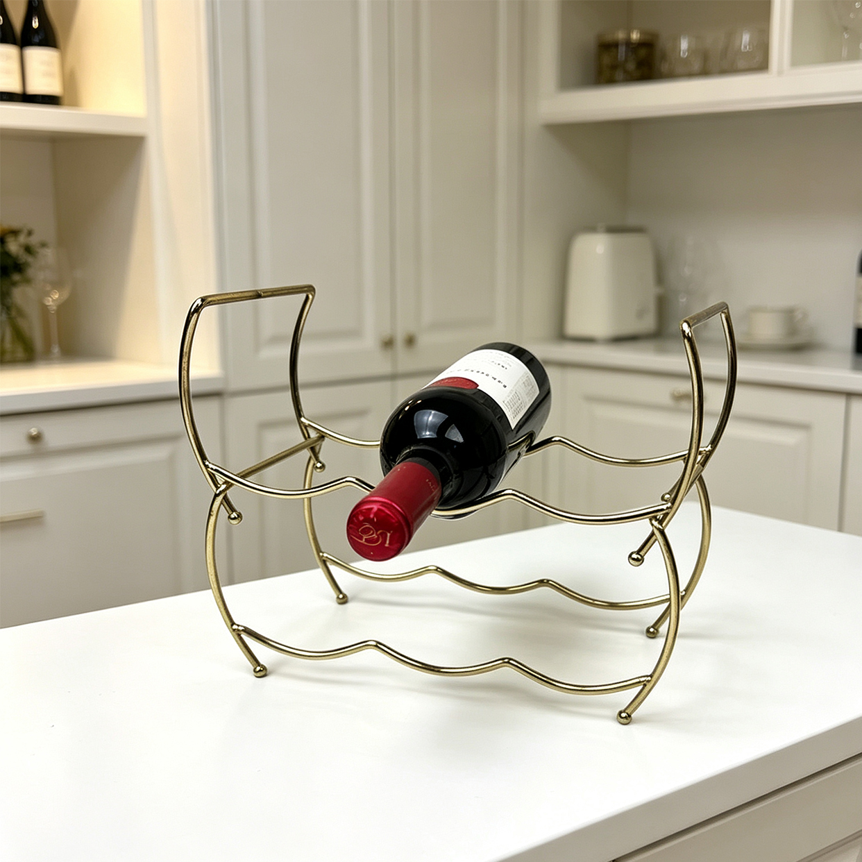 DaS 2 Tier Wave Shape Removable Metal Wine Rack Luxury Wrought Iron Gold Plating Wine Holder for Living Room