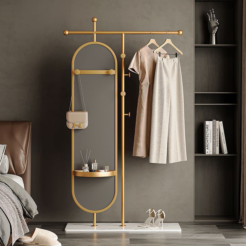 Simple Metal Floor-Standing Coat Rack with Rotatable Full-Length Mirror Multi-Functional for Bedroom and Indoor Entrance