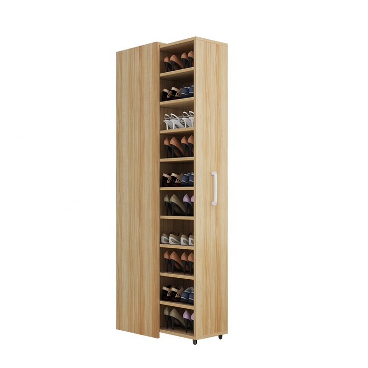 Low Price Specifications Wooden Shelf Sliding Shoe Rack Cabinet Shelves with Wheels Mobile Shoe Storage Shelves