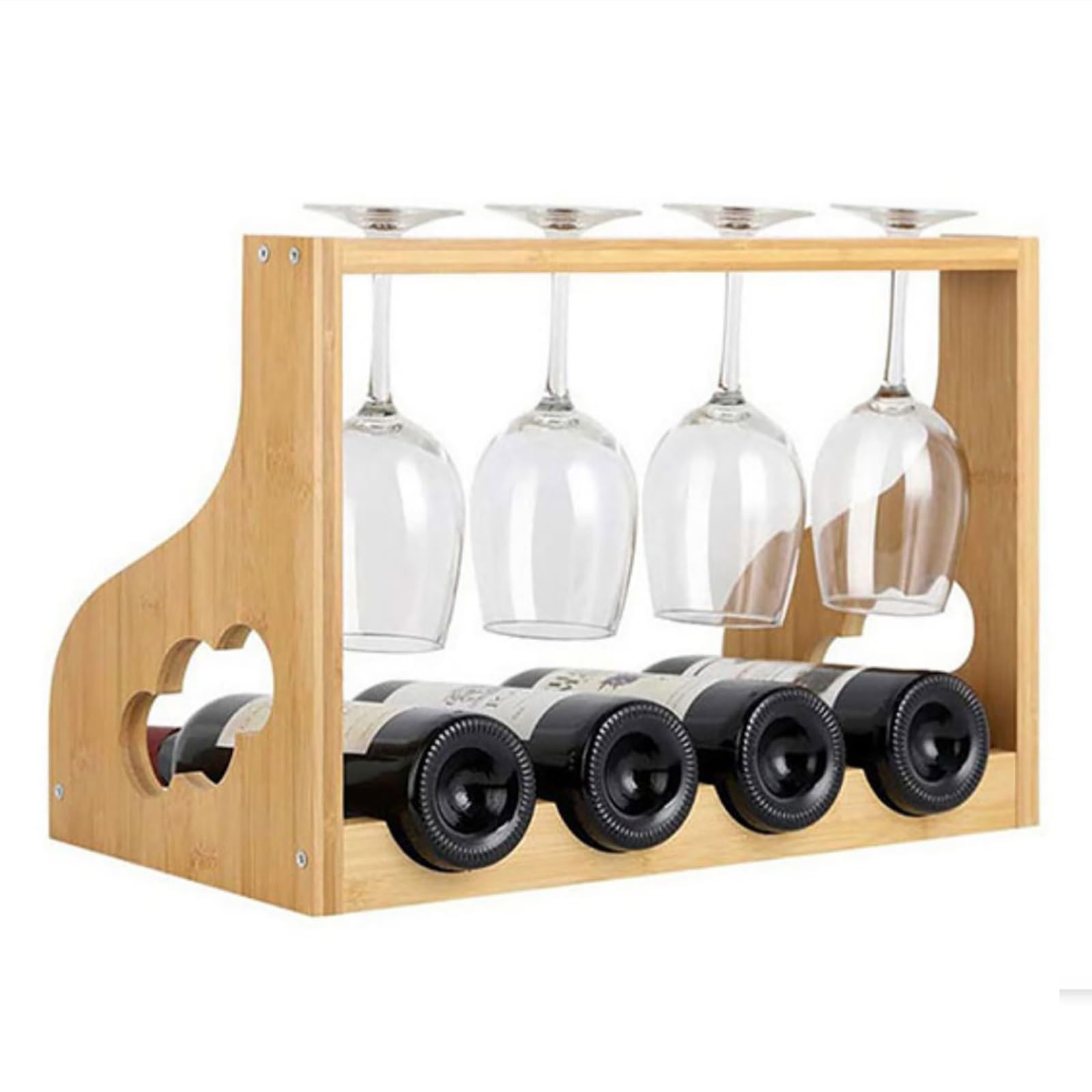 Factory Custom Display Bamboo Wine Rack with Glass Holders Luxury Wine Bar Cabinet Wine Bottle Holder Display Rack