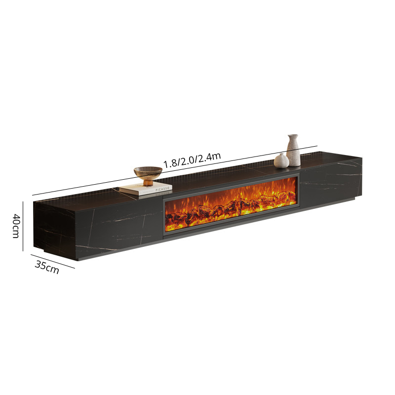 Customizable Size Wall-mounted Slate TV Cabinet with an Electric Fireplace Featuring Realistic Flames