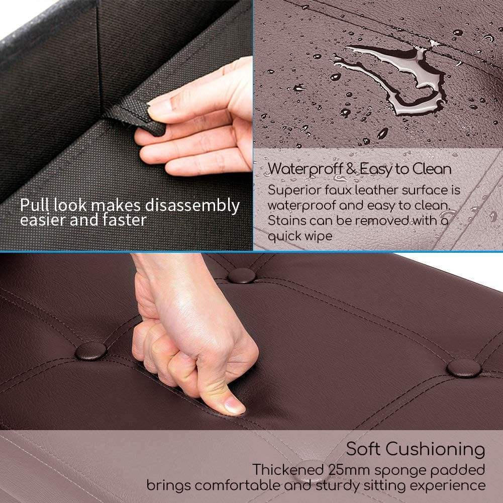 2024 Custom Brown Leather Ottoman Stool With Storage Wholesale Foldable Bench Sofa