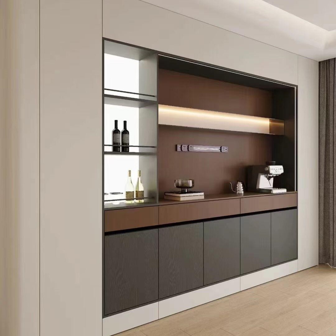Eco Friendly Stable Bespoke Sideboard Cabinet with Open Shelves for Real Estate High End Sample Room Layout