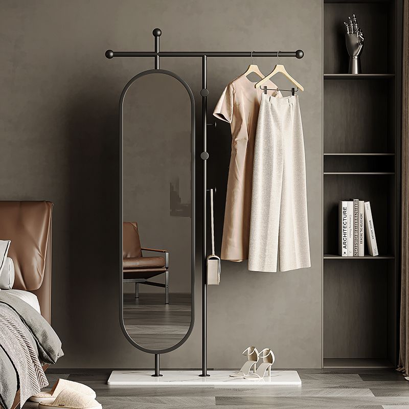 Simple Metal Floor-Standing Coat Rack with Rotatable Full-Length Mirror Multi-Functional for Bedroom and Indoor Entrance
