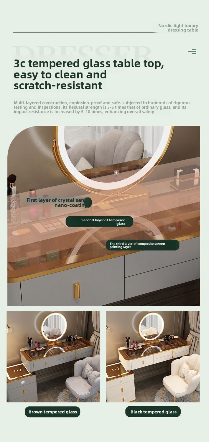 Wholesale Smart Luxury Nordic Bedroom Dressing Table With Wireless Charging Smart Mirror &amp; Multifunctional Wood Makeup Table