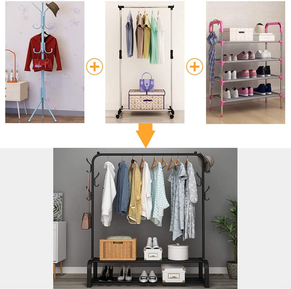 Metal Standing Coat Rack with Branch Single or Double Tier Clothing Organizer for Living Room &amp; Bathroom Use Multifunctional