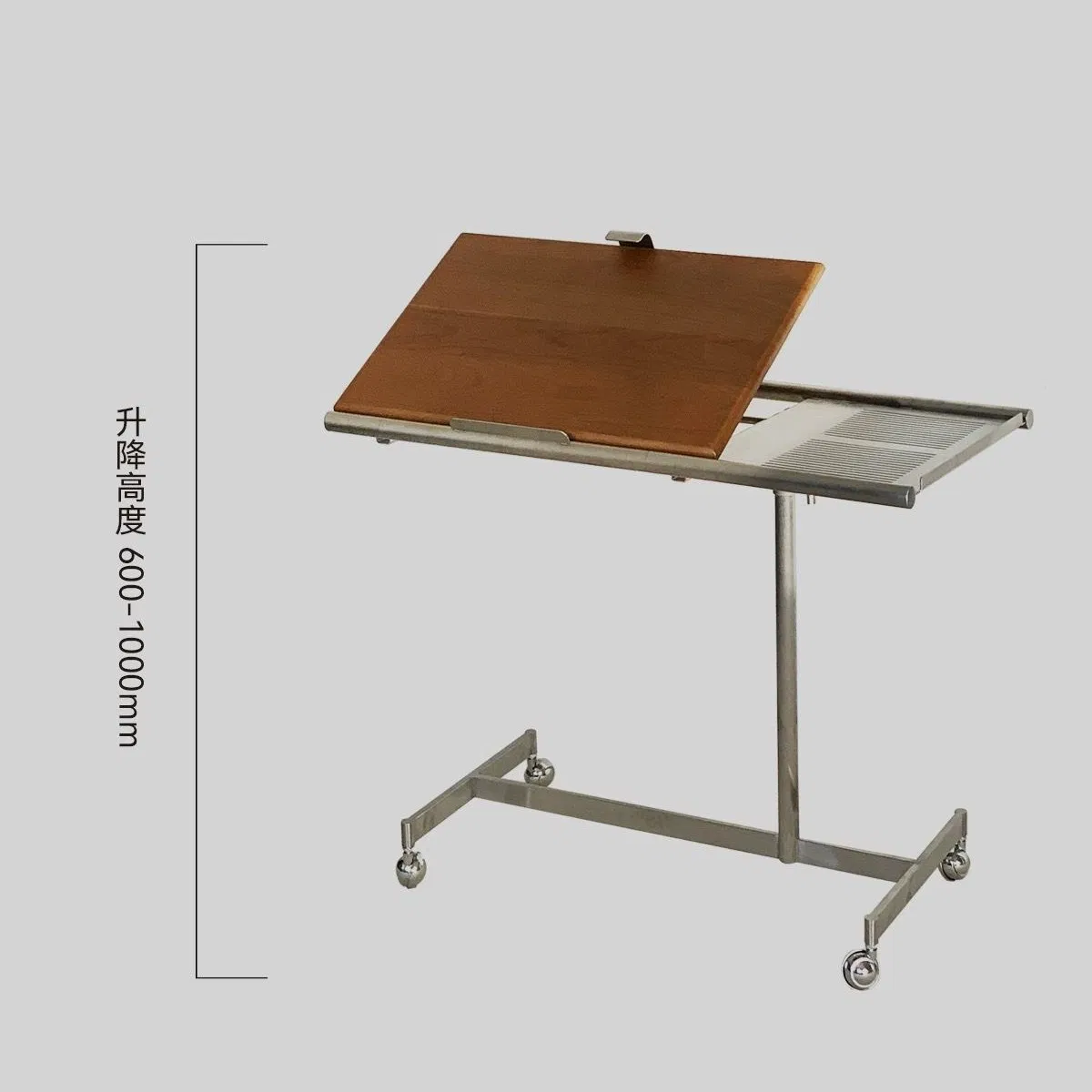 Mobile Adjustable Solid Wood Side Table with Wheels Lift-Top Bedside Coffeetable with Wheels for Living Room &amp; Bedroom
