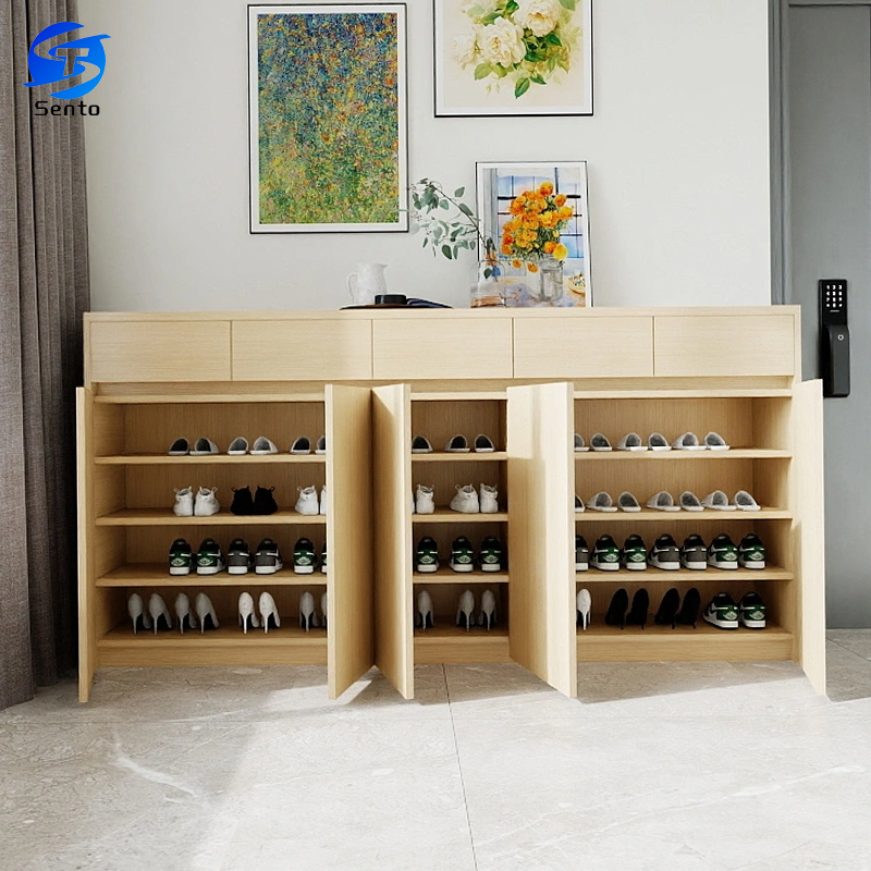 200cm Five Door Drawer No Paint Eco Solid Wood Modern Living Room Shoe Rack High Quality Apartment Shoe Cabinet Factory Direct
