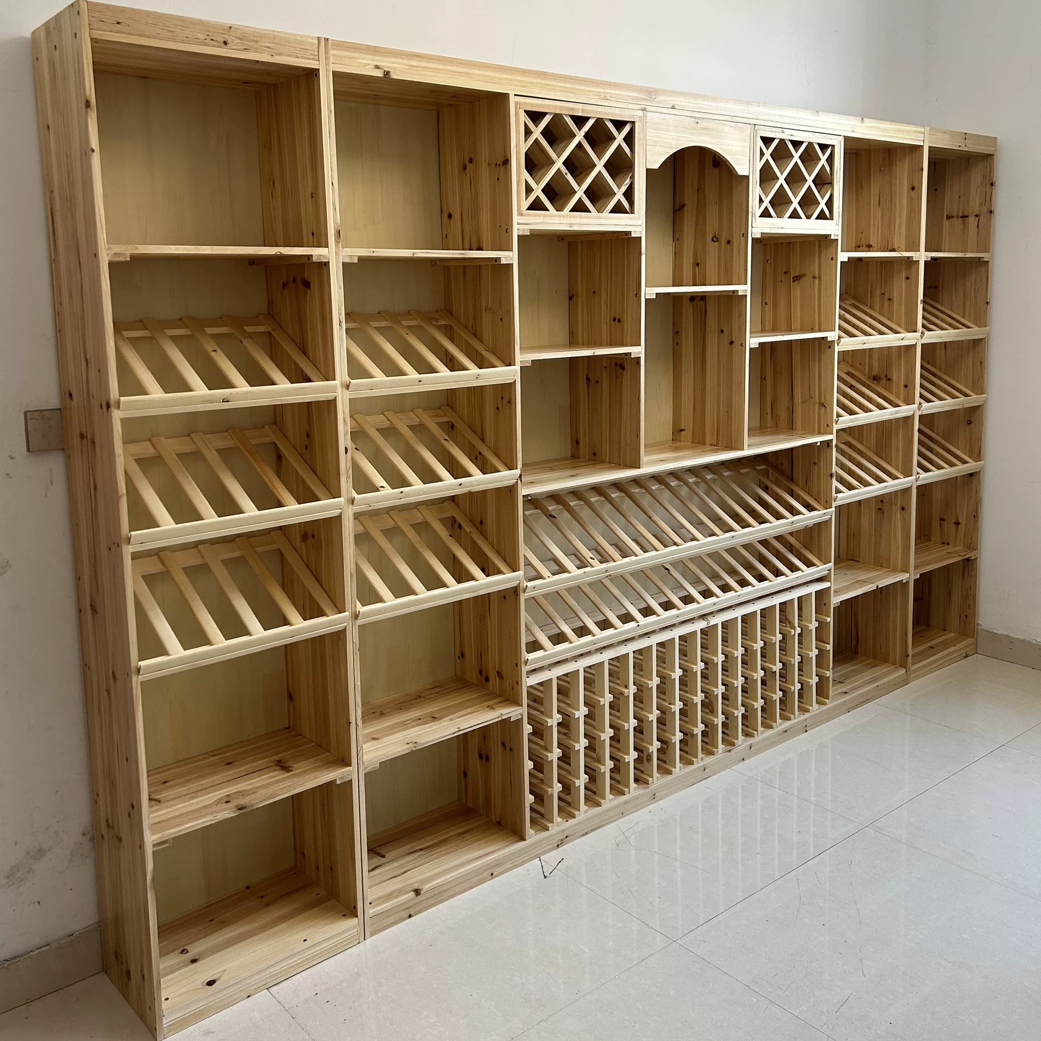 High Quality YUMEI Customized Modular Solid Wood Steel Durable Adjustable Freestanding Wine Cellar Display Stand Retro Wine