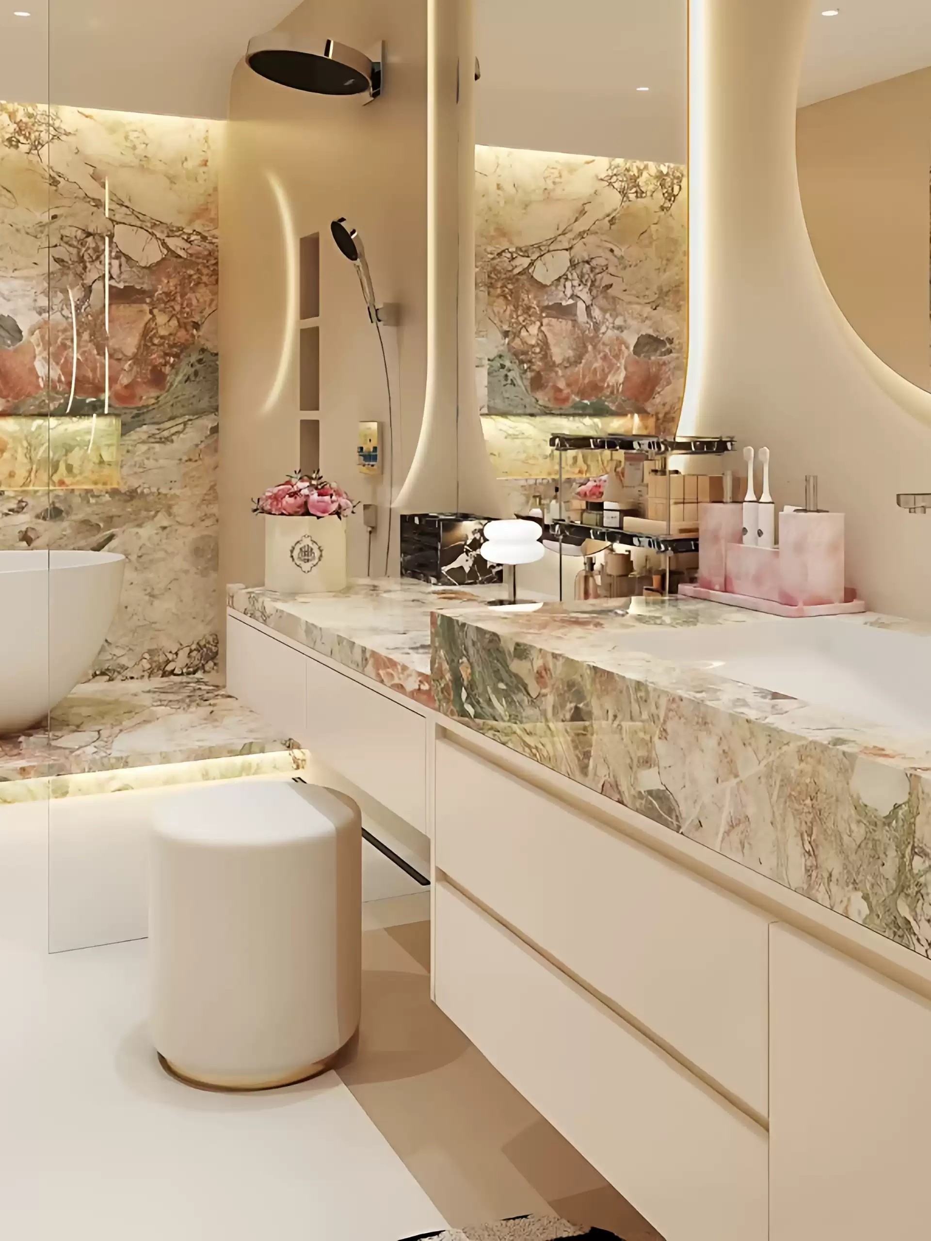 Wash Basin Modern Light Luxury Style Bathroom Cabinet Dressing Table Natural Stone Integrated Set Washstand Hand-Washing Face Basin Smart