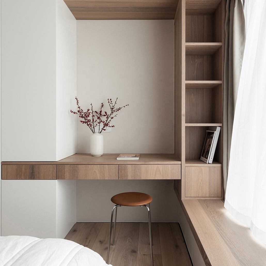 Italian Minimalist Integrated Wardrobe With Dressing Table Luxury Solid Wood Bedroom Closet System Customized Cabinet