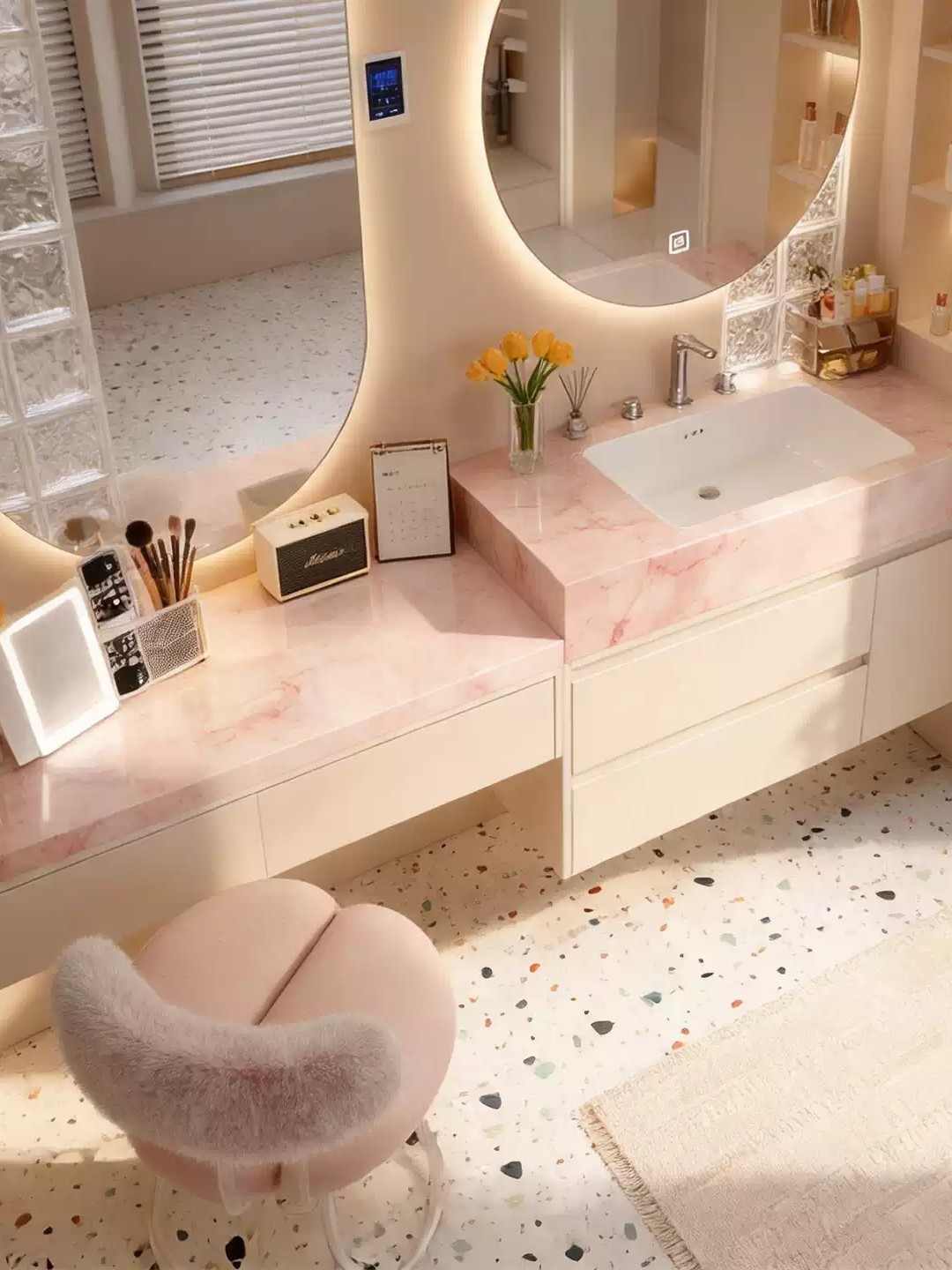 Wash Basin Modern Light Luxury Style Bathroom Cabinet Dressing Table Natural Stone Integrated Set Washstand Hand-Washing Face Basin Smart