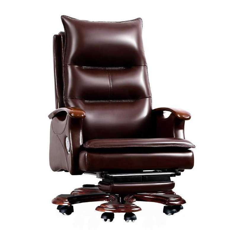 Luxury Adjustable Super Comfort Plush Brown Leather Swivel Executive Office Desk Chair Traditional Design Style
