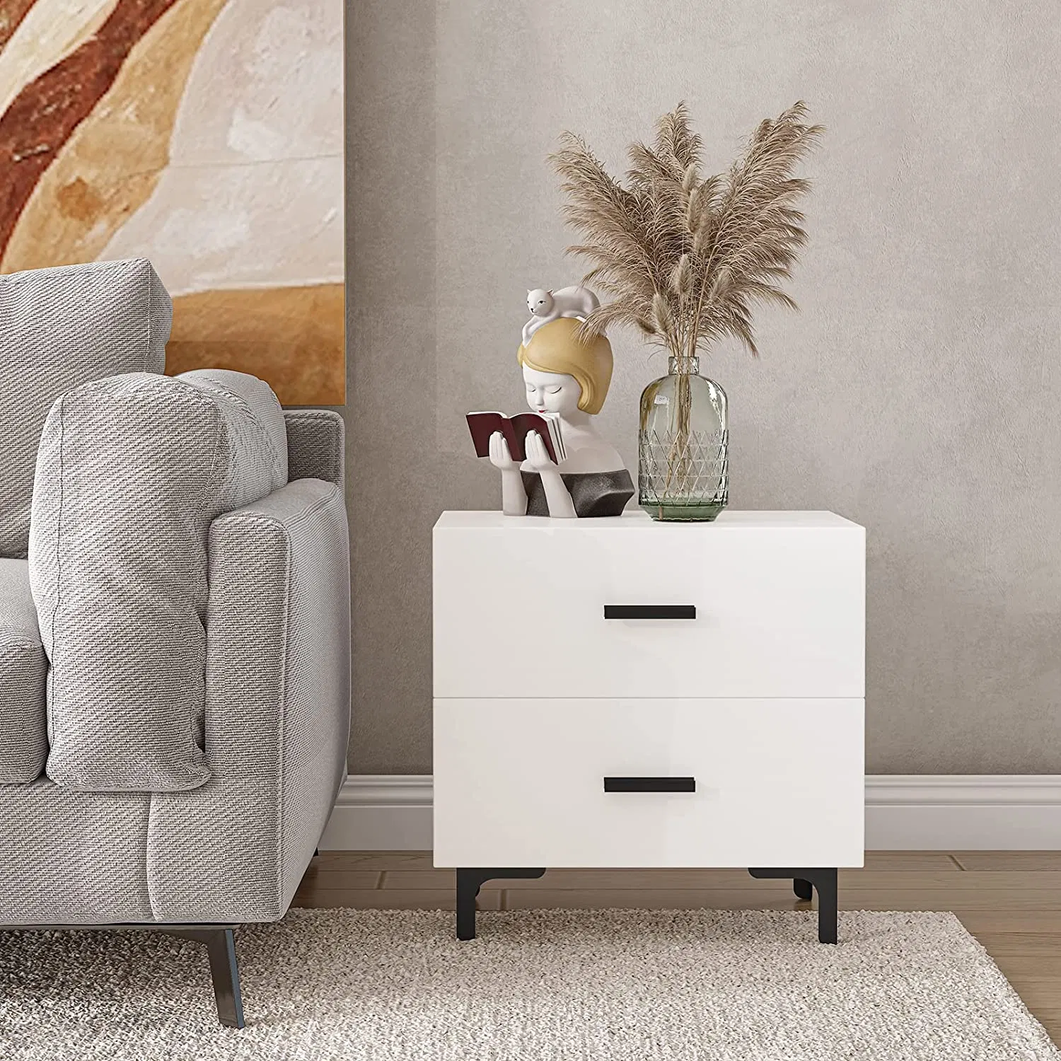 Modern Smart Bedside Table Luxury Furniture Bedroom Square Bedside Table Drawer Cabinet