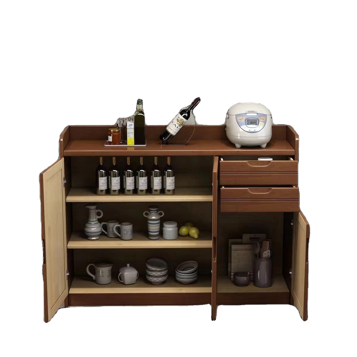 Solid Wood Durable Eco-Friendly Oak Sideboard Cabinet with Panel Design for Modern Luxury Living Room &amp; Dining Home Storage