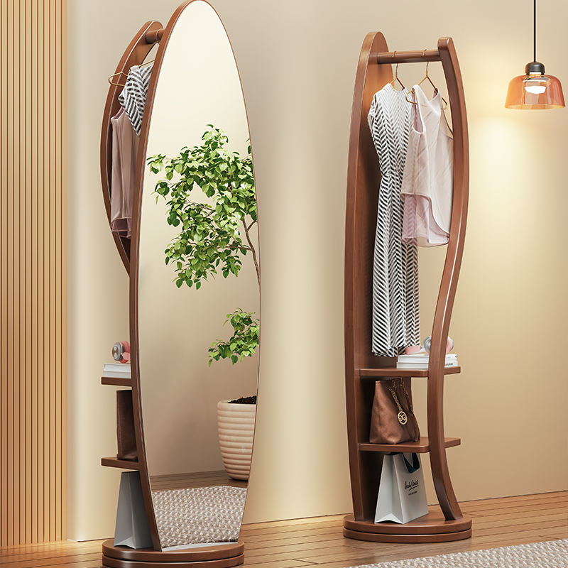 Solid Wood Coat Rack with Mirror, Modern Freestanding Design, Suitable for Living Rooms, Apartments, Bedrooms, and Hotels