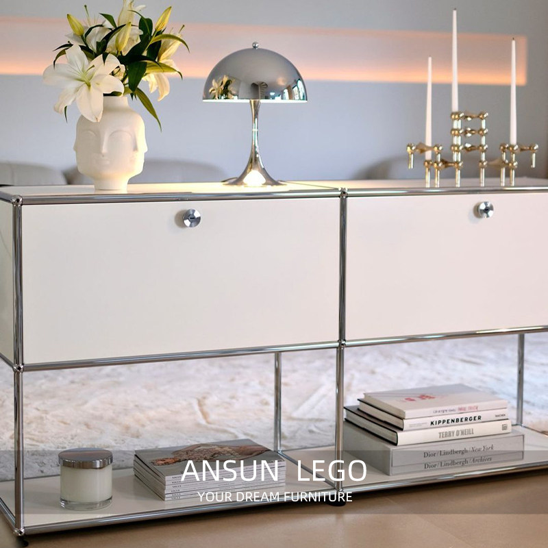 Metal Movable Sideboard Cabinet Module Combination High-end Light Luxury TV Cabinet Bedroom Minimalist Vintage Style Dining