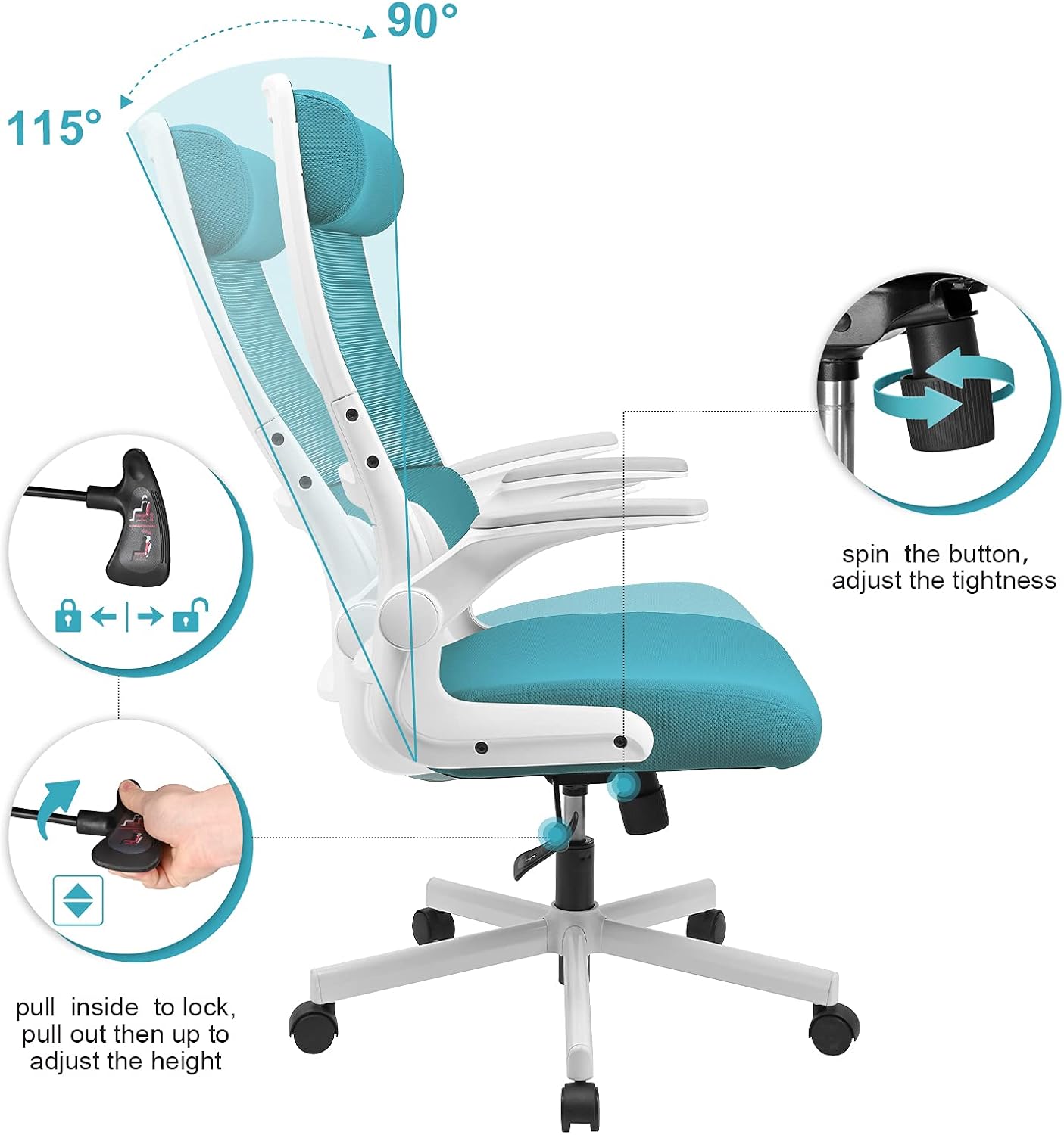 New Style Blue Comfy Desk Chair with Adjustable Lumbar Support, High Back Mesh Ergonomic Computer Chair Executive Chair