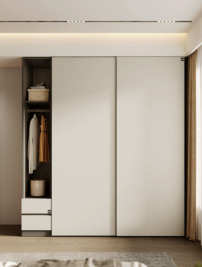 Modern Minimalist Durable Eco-Friendly MDF Closet Wardrobe With Sliding Doors Large Capacity For Apartment Bedroom Home Office