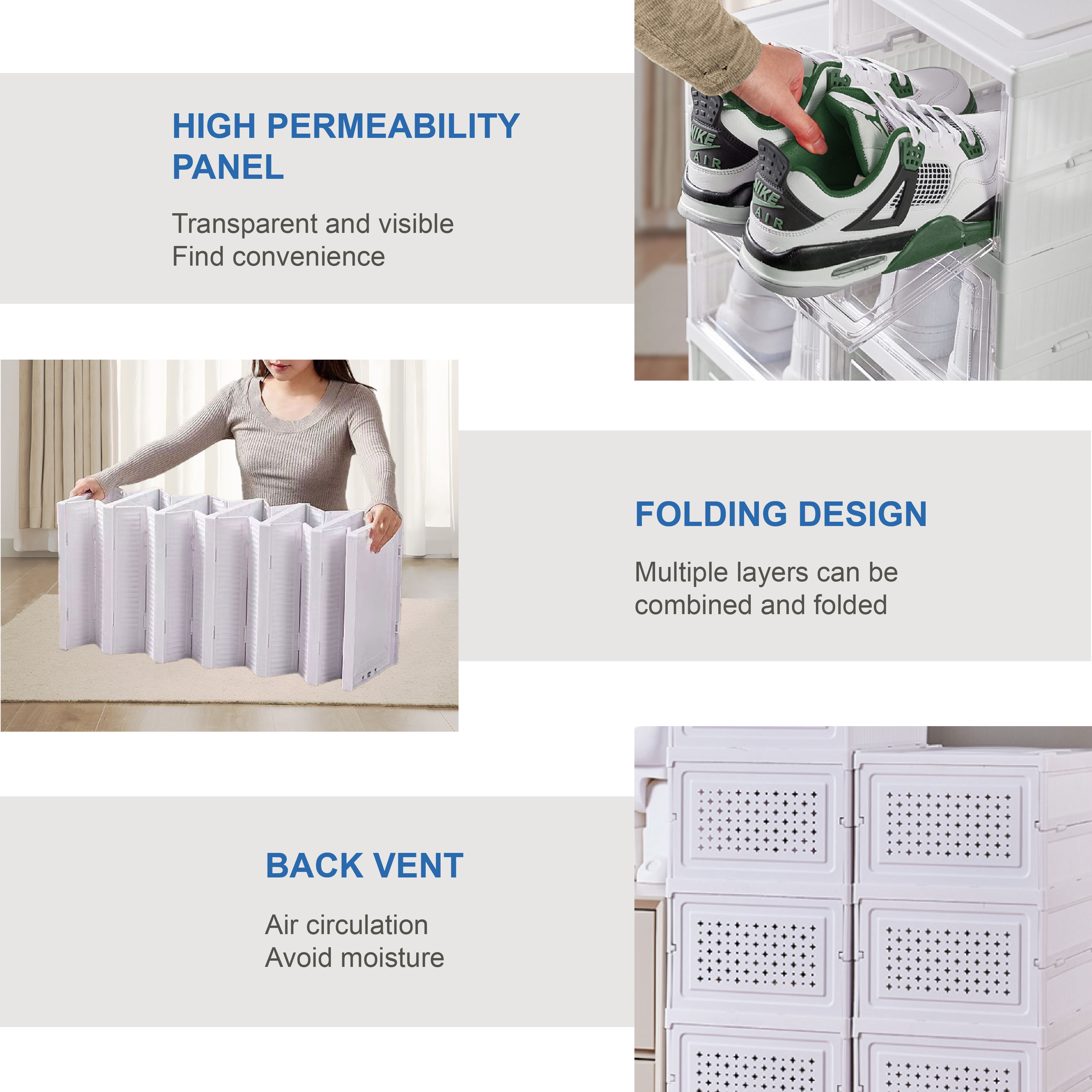 Double Transparent Clear Plastic Furniture Shoe Rack Cabinet Home Organizer Box Storage for Shoes Clothing Folding Display