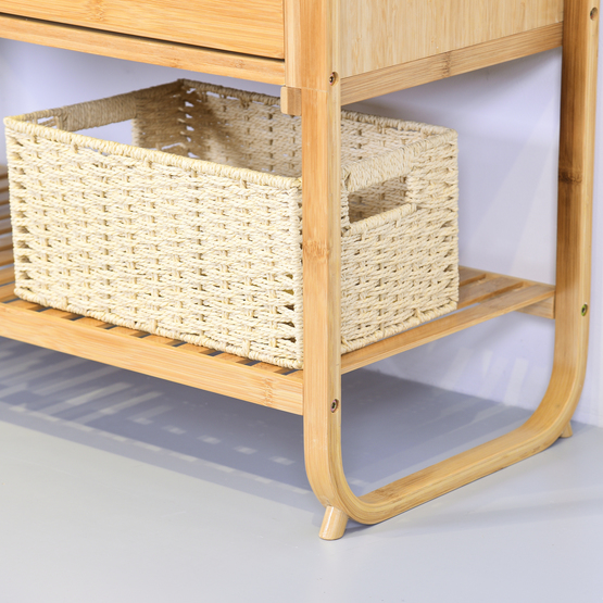 Multifunctional Modern Living Room Furniture Bamboo Shoe Rack Bench with Cushion Padded Seat and 2 Drawers