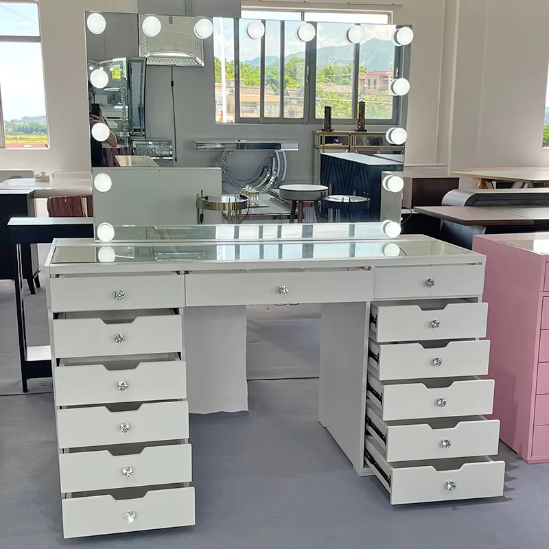 Italian Modern Simple Dressing Table with Tempered Glass Light Luxury Makeup Vanities for Wedding Bedroom