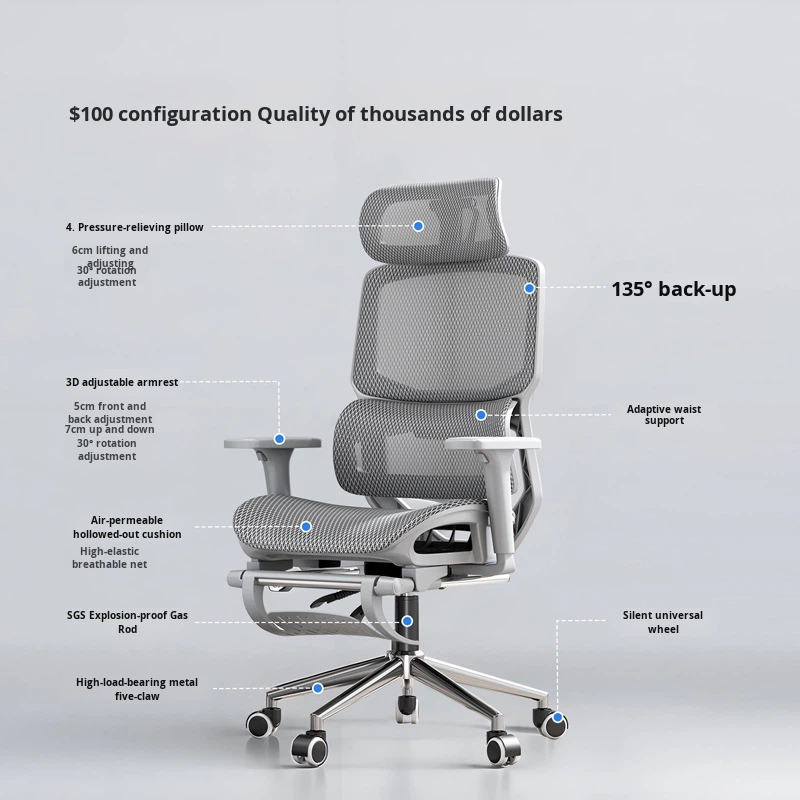 Ergonomic Mesh Chair Rotating Lift Handrails Computer Home Comfortable Sedentary Office Dorm Study Reclining Gaming Chair Modern