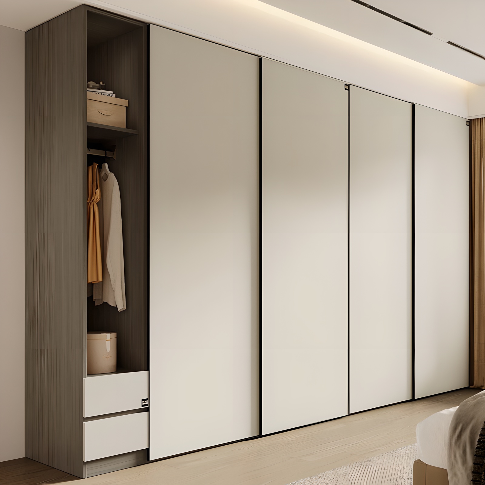 Modern Minimalist Durable Eco-Friendly MDF Closet Wardrobe With Sliding Doors Large Capacity For Apartment Bedroom Home Office
