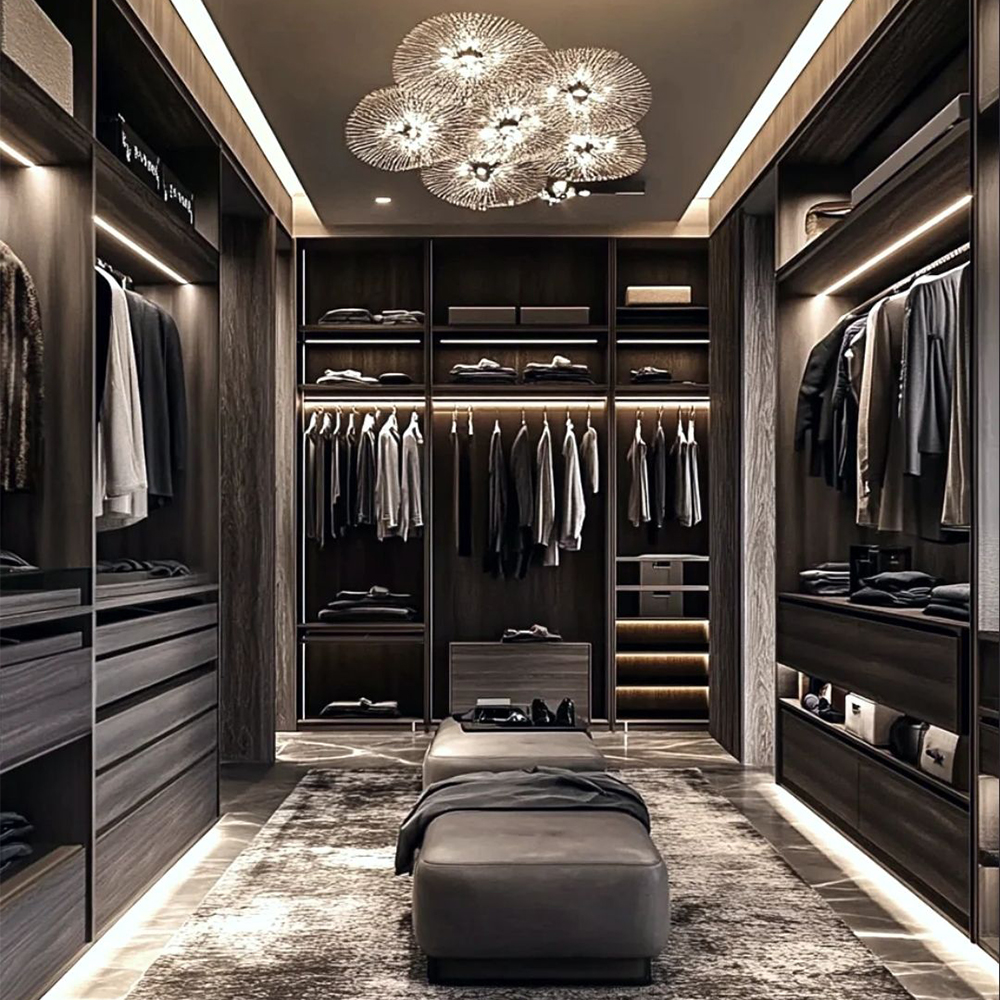 Modern Customized Solid Wood Bedroom Wardrobe With Sliding Glass Doors Luxury Walk-in Closet For Living Room