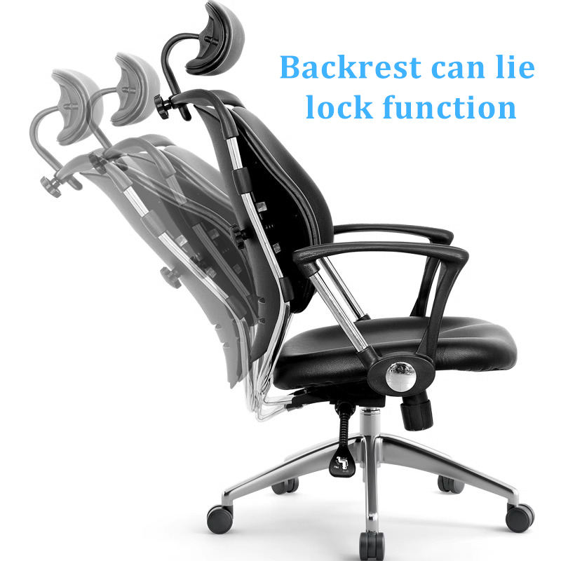 Ergonomic Metal Office Chair with Leather Lumbar Support Foshan Leather Ergonomic Chair with Pillow and Lumber for Desk Use