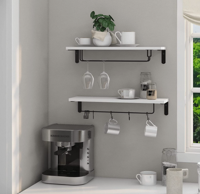 Customizable Double Tier Wall Mounted Wooden Wine and Wine Glass Storage Racks Durable Multifunctional