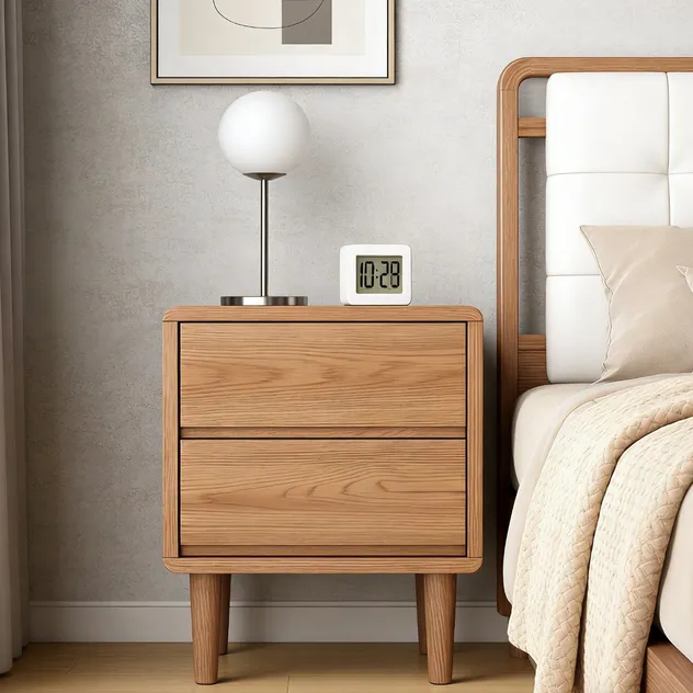 Medieval-Style Modern Walnut Bedside Table with Storage Shelves