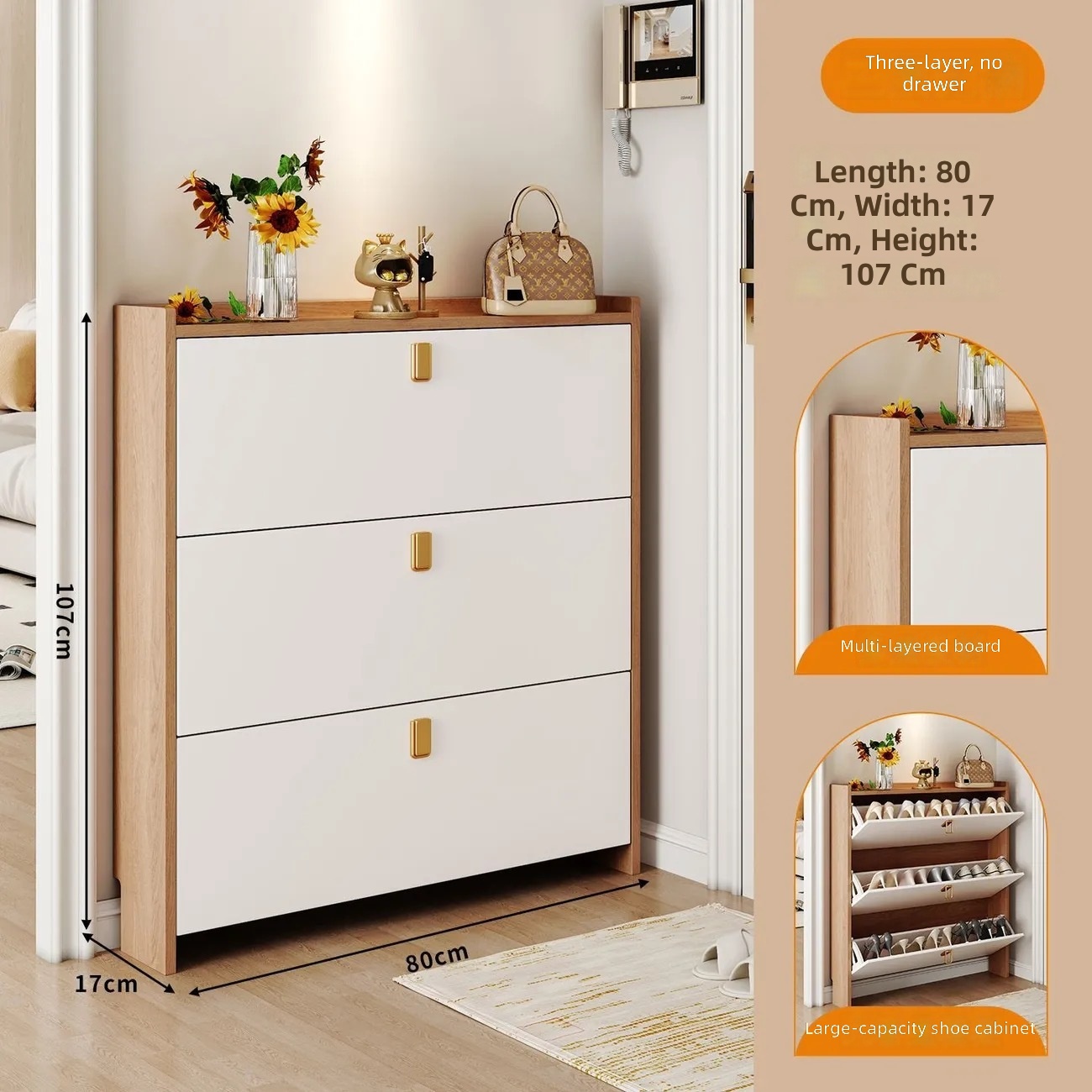 High-quality Multi-layered Wooden Ultra-thin Modern Shoe Cabinet Eco-Friendly Storage for Living Room Entry Hospital & Hotel Use