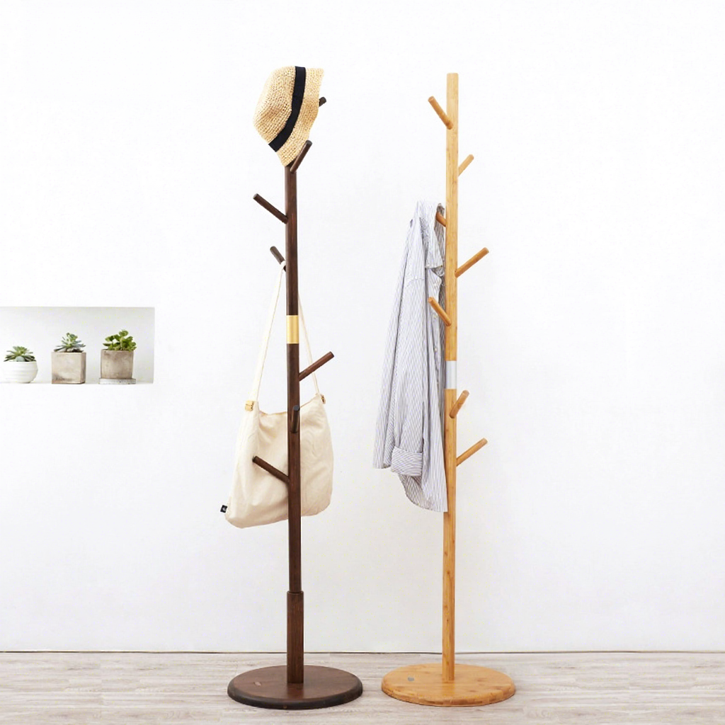 Sturdy Bamboo Clothing Rack Portable Standing Clothes Hanger Organizer Small Bamboo Coat Rack with Simple Vertical Design