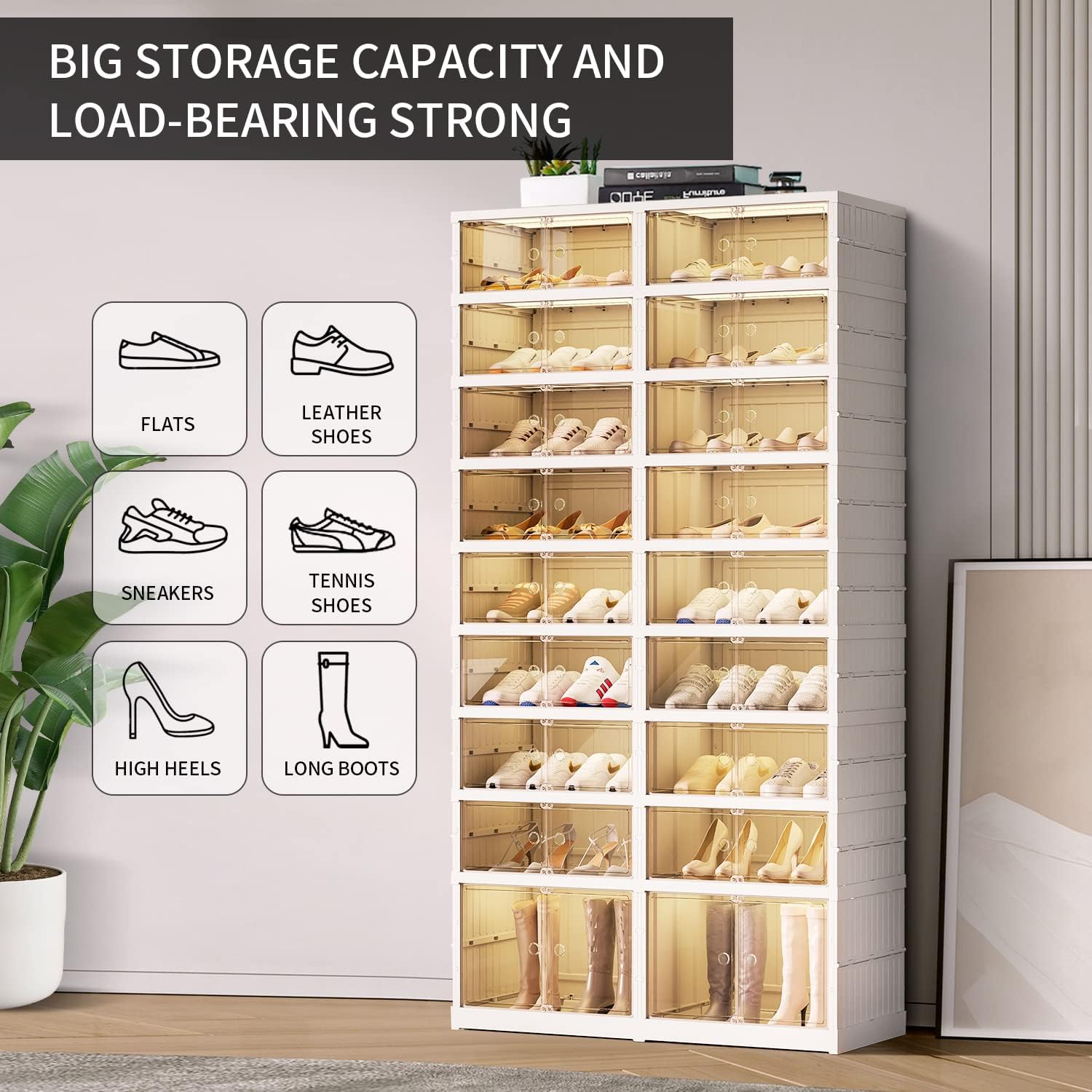 Modern Design Folding Shoes Rack Organizer Collapsible Shoe Storage Cabinet Bins with Magnetic Clear Door for Home Use