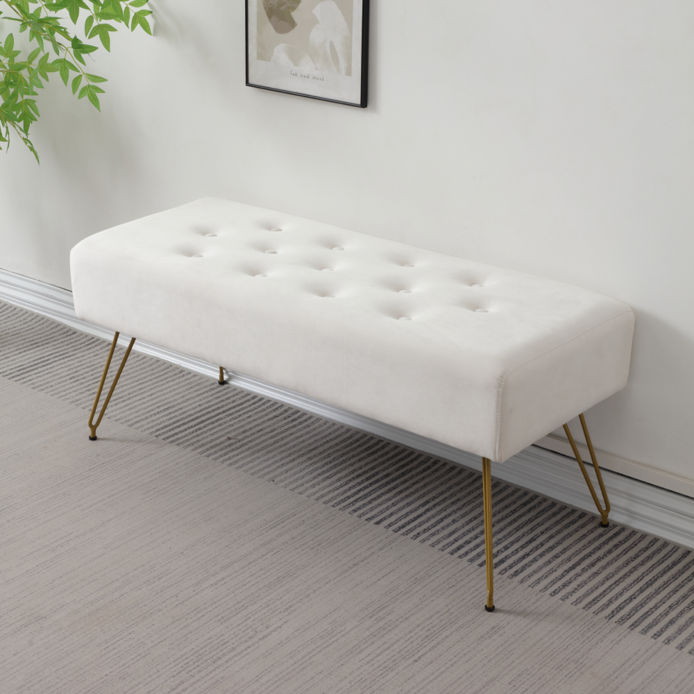 Stylish Luxurious Portable Wooden Waiting Bench Metal Legs Bedroom Entry Shoe Changing Cloakroom Long Sofa Bench For Apartment
