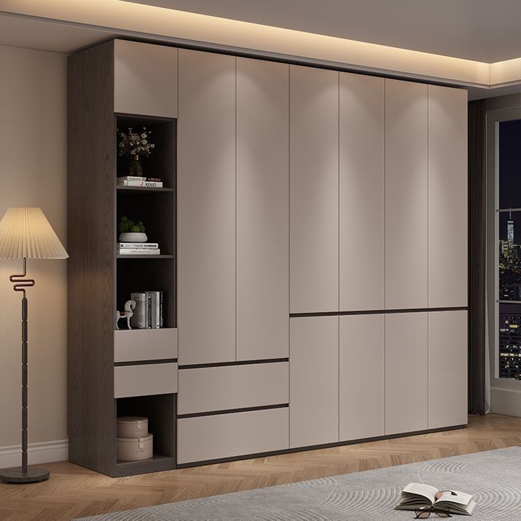 Modern Beige Bedroom Wardrobe with Drawers Open Shelves Easy Assembly Custom Size Floor to Ceiling Closet Storage Cabinet