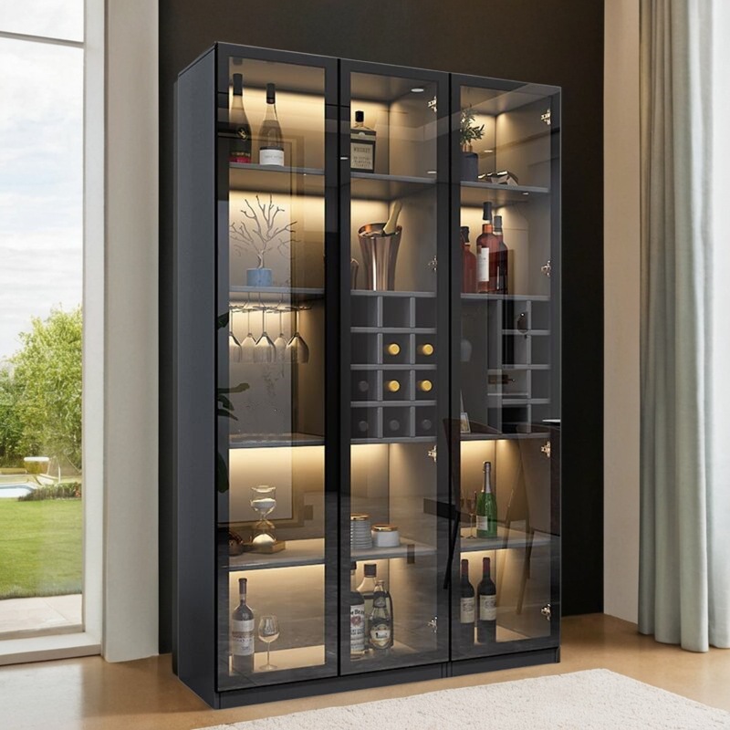 Custom Solid Wood Eco-Friendly Modern Luxury Home Furniture Kitchen Dining Sideboard Wine Cabinet Whiskey Display Storage Cellar