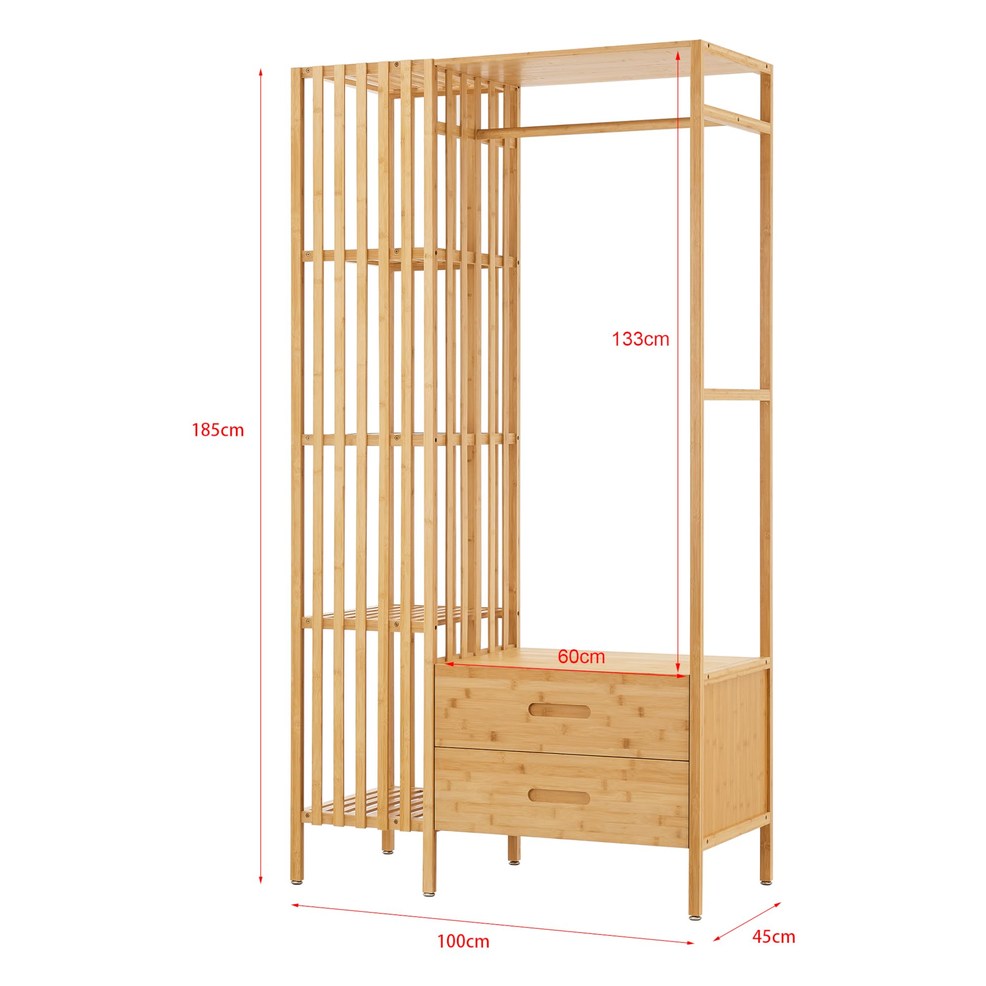 Coat Rack with 2 Drawers 4 Storage Compartments for Entryway