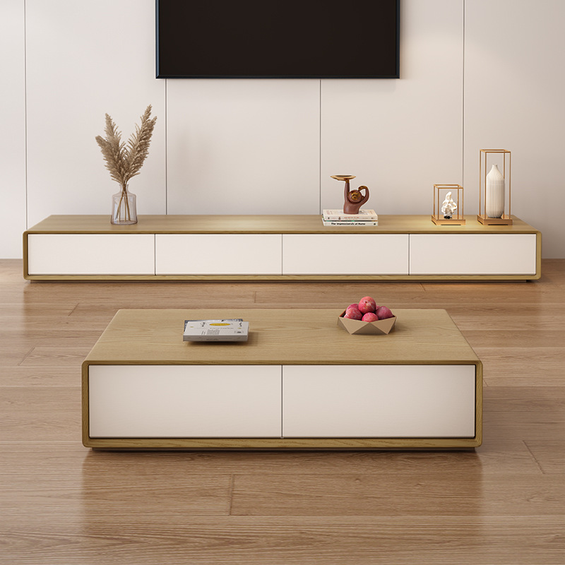 Luxury Modern TV Stand Extendable Wooden Luxury Center Console TV Cabinet Set with Coffee Table Living Room Furniture