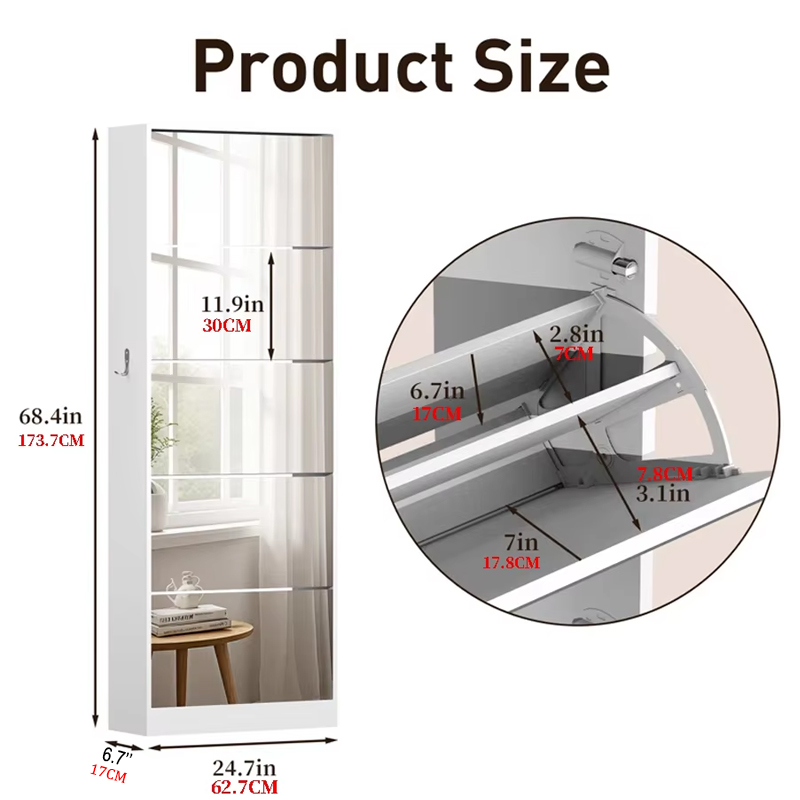 JIAMEIJIA White Full-Length Mirror Narrow Shoe Cabinet | OEM/ODM Bulk Wholesale Entryway Storage
