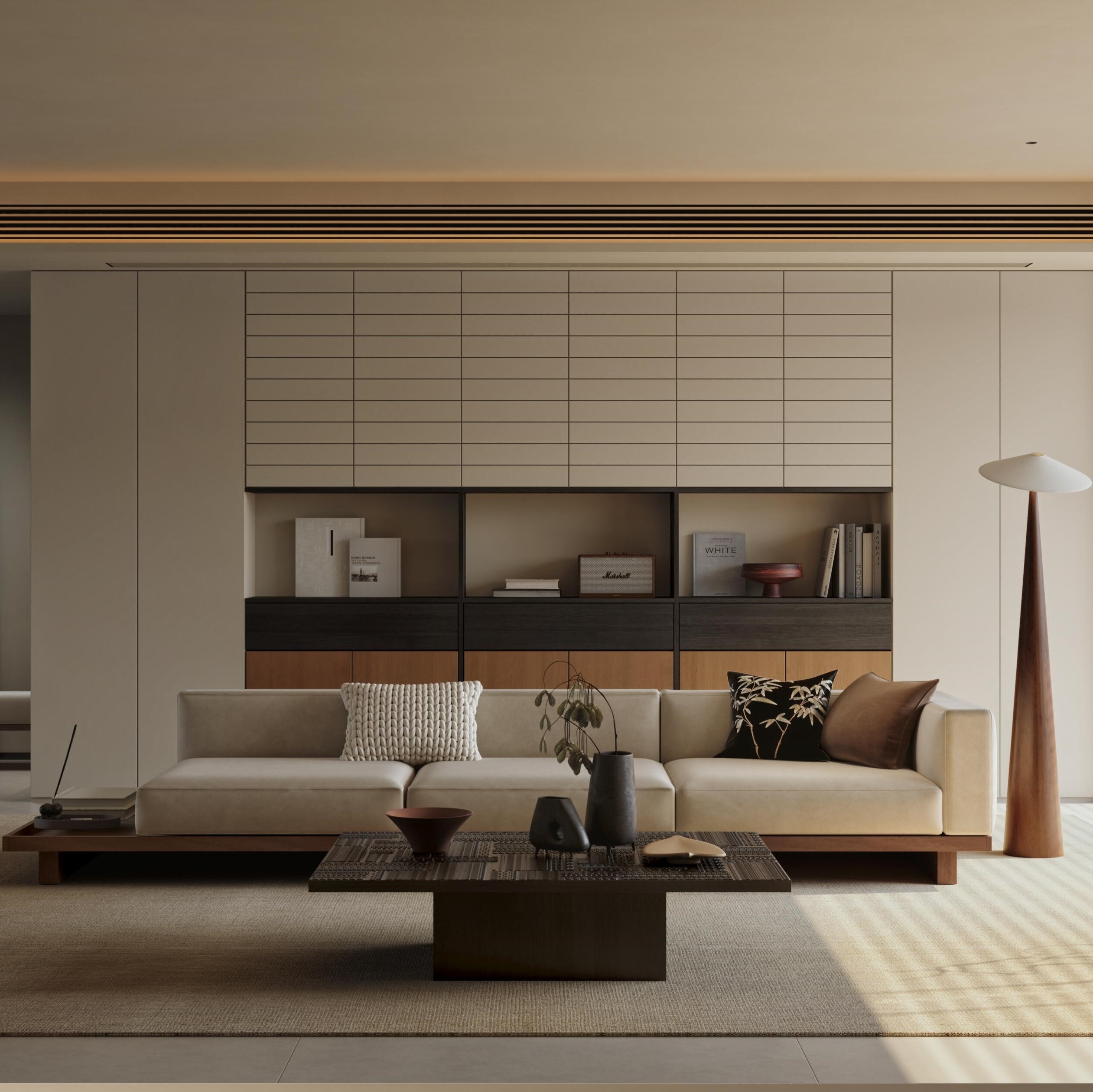 Eco Friendly Stable Bespoke Sideboard Cabinet with Open Shelves for Real Estate High End Sample Room Layout