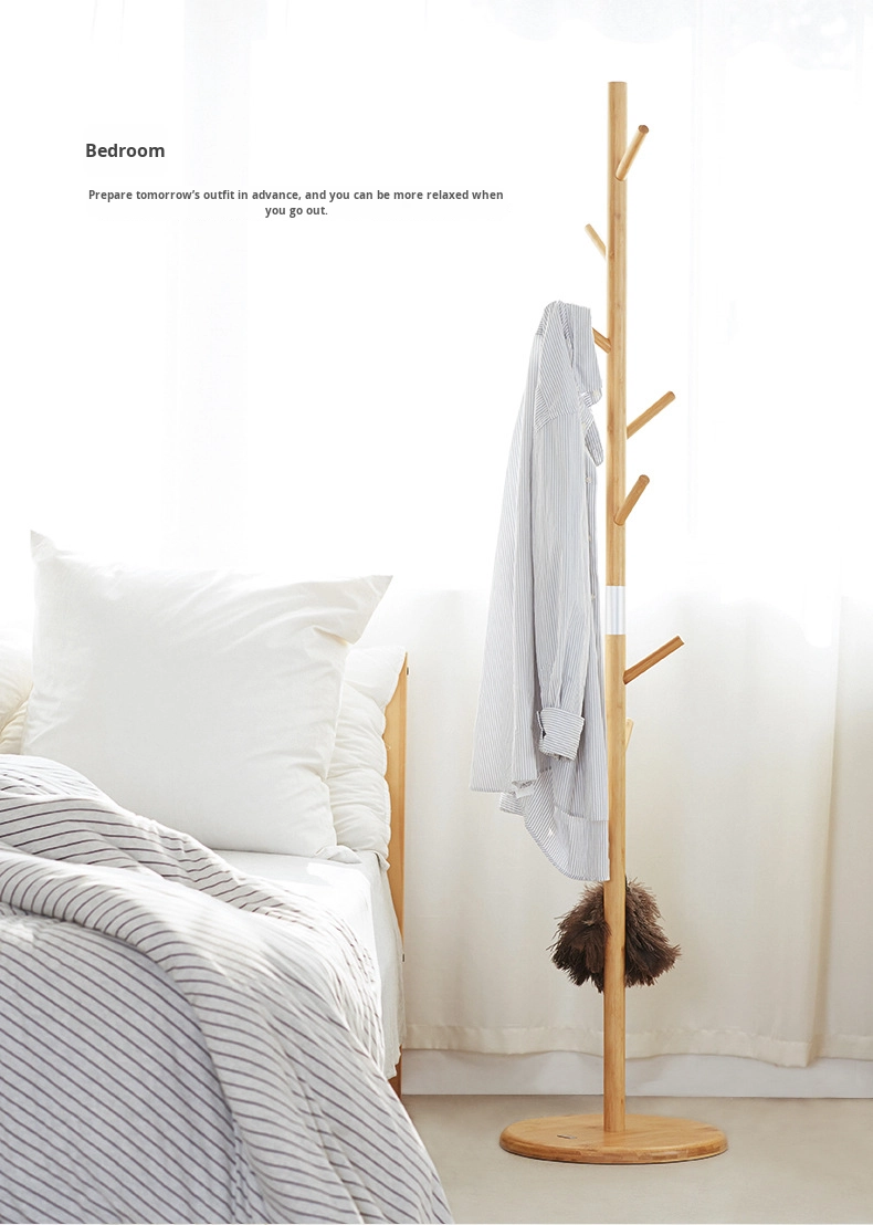 Sturdy Bamboo Clothing Rack Portable Standing Clothes Hanger Organizer Small Bamboo Coat Rack with Simple Vertical Design